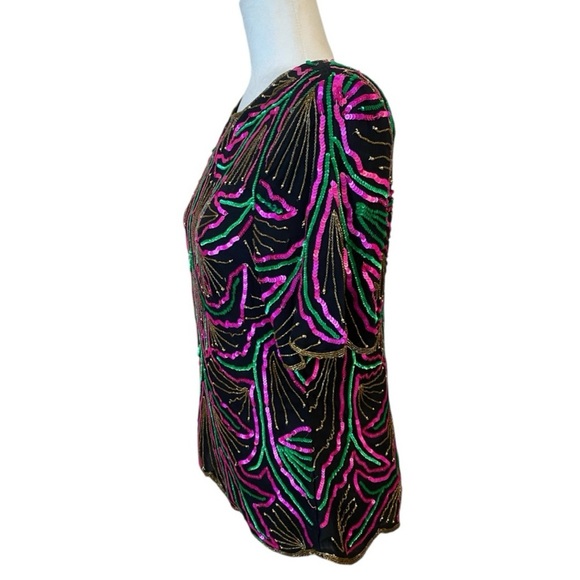 Stenay Womens Vintage Pink And Green Evening Top - Picture 3 of 7